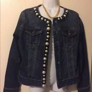 denim jacket with pearl trim